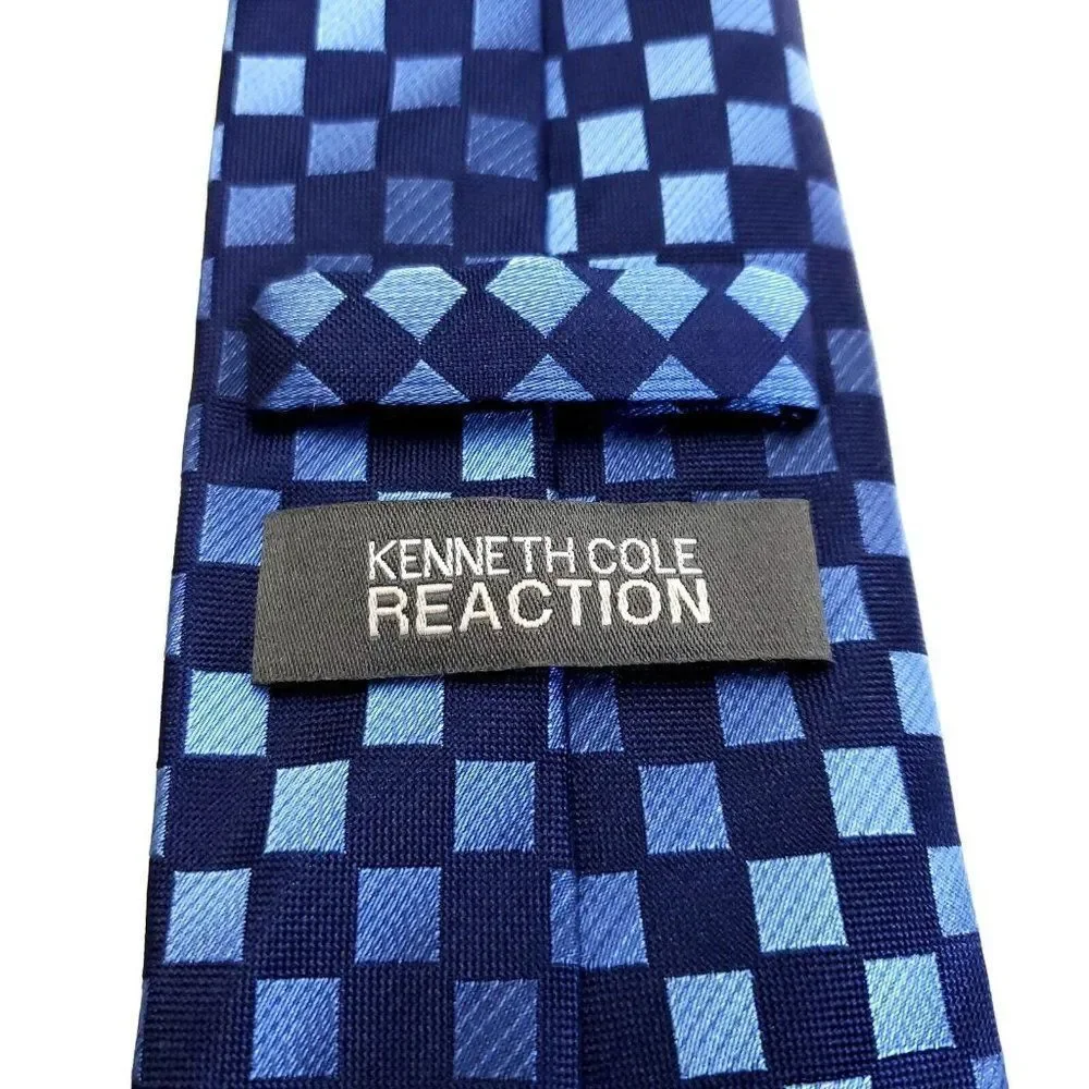 Kenneth Cole‎ Reaction Blue Check Woven Silk Tie